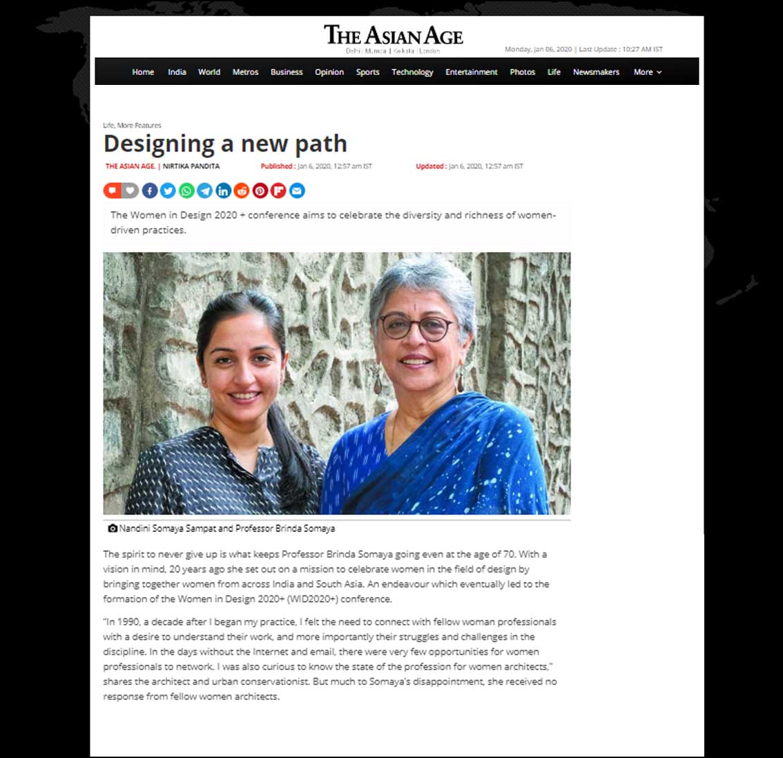 Designing a new path, The asian age - January 2020